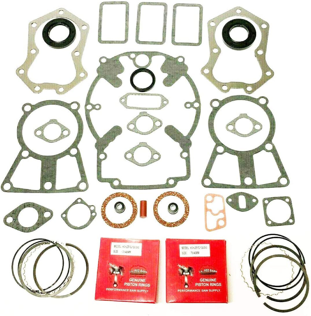 Engine Rebuild Kit Fits Kohler KT17, M18, MV16 Gasket Set, Includes Piston Rings